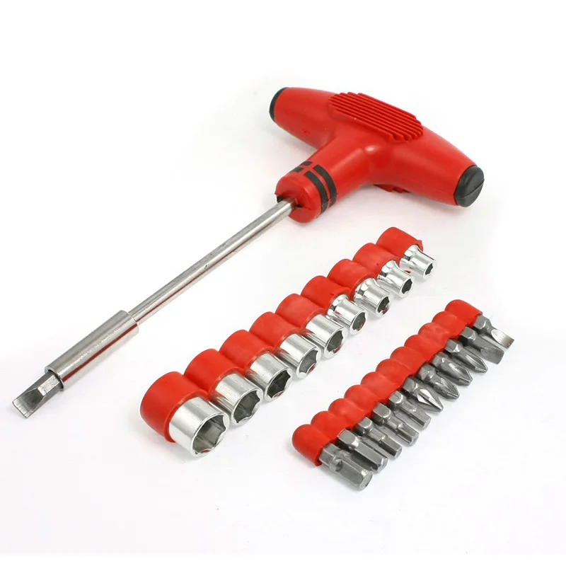 

22 1 hexagon with T-handle socket screwdriver bits Set silver tone Red CNIM Hot