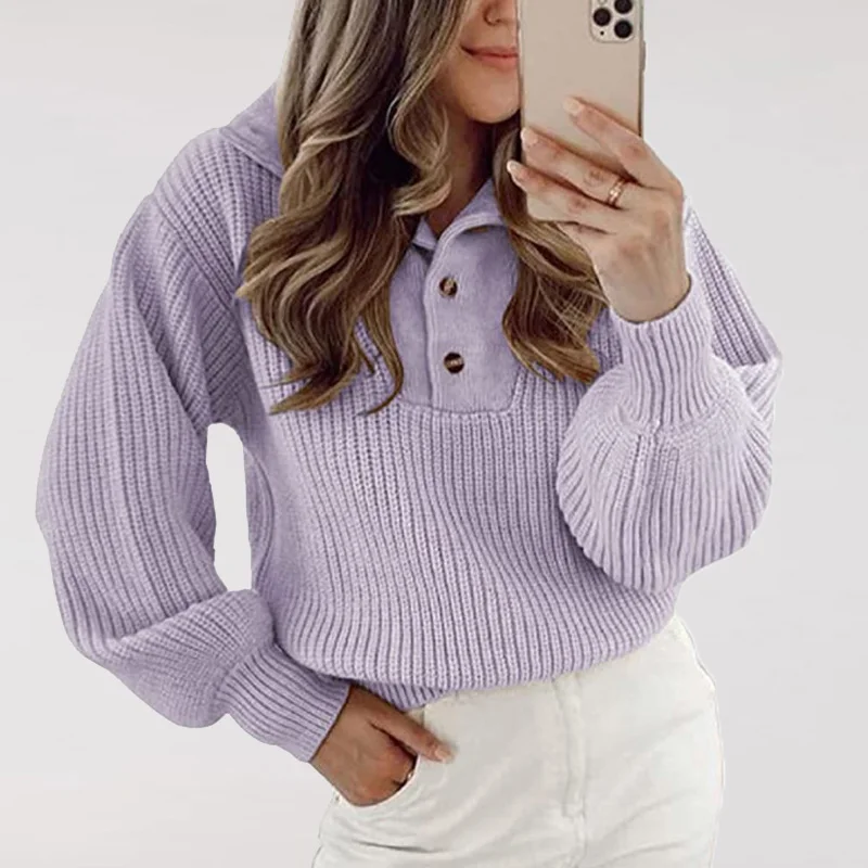 

Осенне-зимний Повседневный Однотонный свитер на пуговицах, женская простая водолазка, топы с длинным рукавом, Модные свободные вязаные сви...