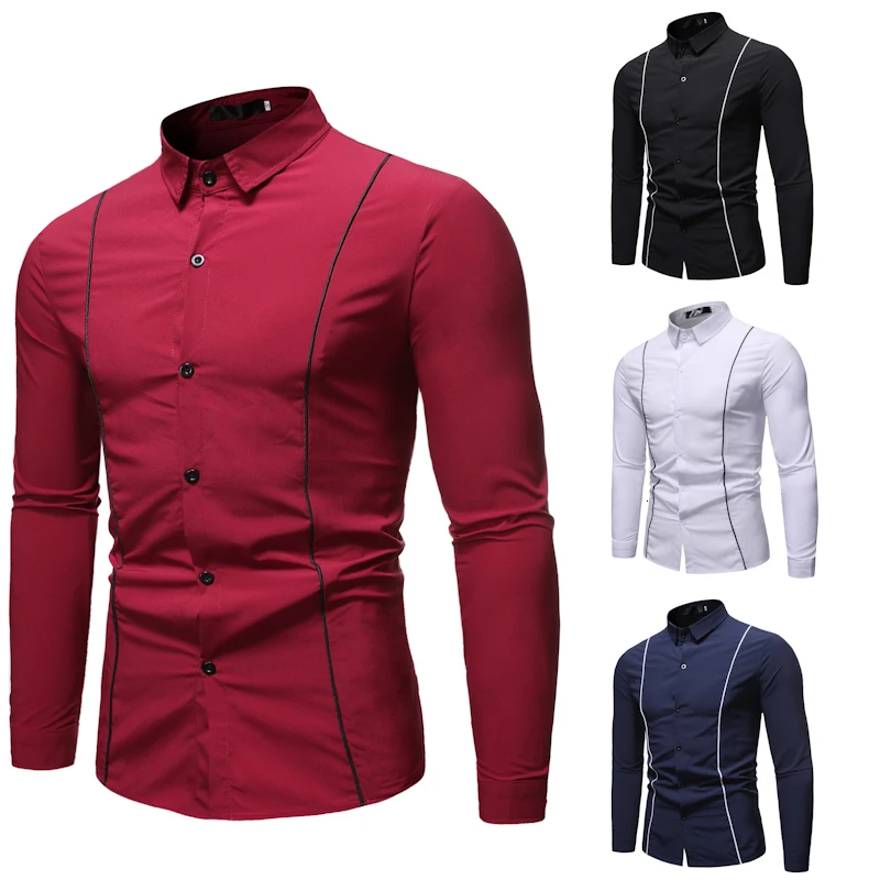 Новинка 2019 года для мужчин осень зима простая Базовая Модная тонкая рубашка с