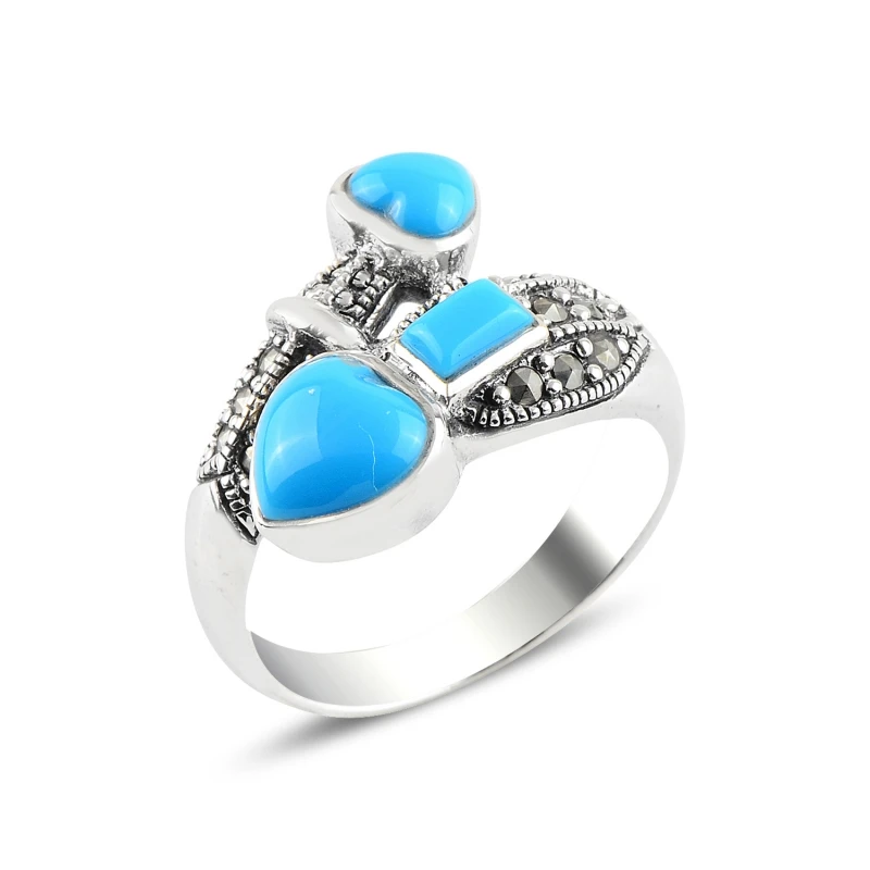 Silverlina Silver Turquoise & Marcasite Ring