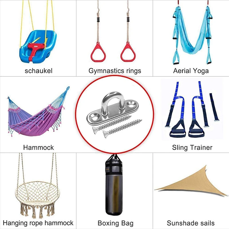 

10 Pcs 304 Stainless Steel Ceiling Hook Ring Hooks Pad Eye Plate,Marine Hardware Staple Hook Loop with Screws