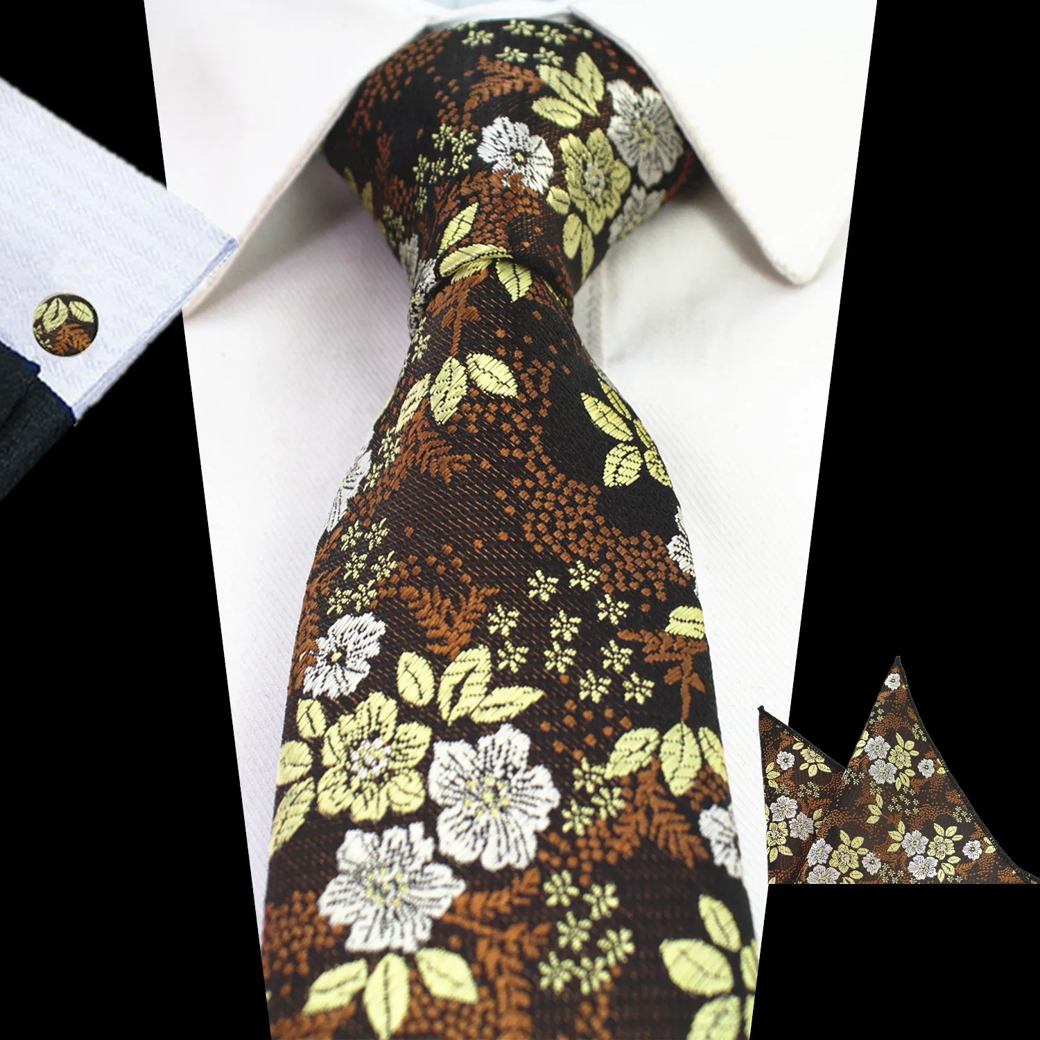 Ricnais цветочный галстук Шелковый жаккардовый мужской гравита носовые запонки