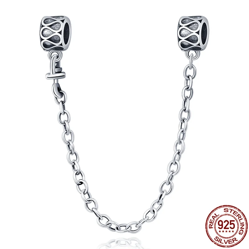 New 100% 925 Sterling Silver Flower Safety Chain Charms Bead Fits Original Pandora Bracelet Pendant Woman Fashion Fine Jewelry | Украшения - Фото №1