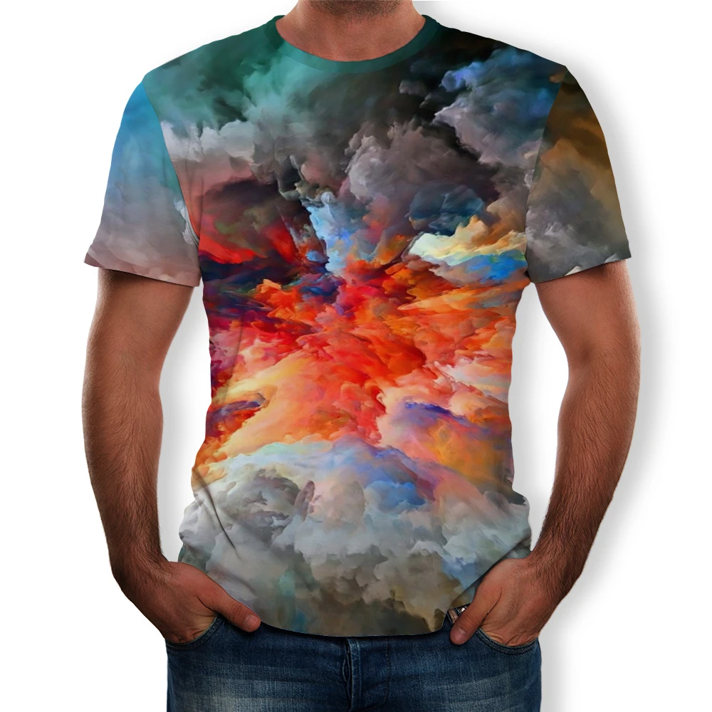 Летняя мужская футболка размера плюс S 6XL с 3D принтом Tie Dye коротким рукавом и