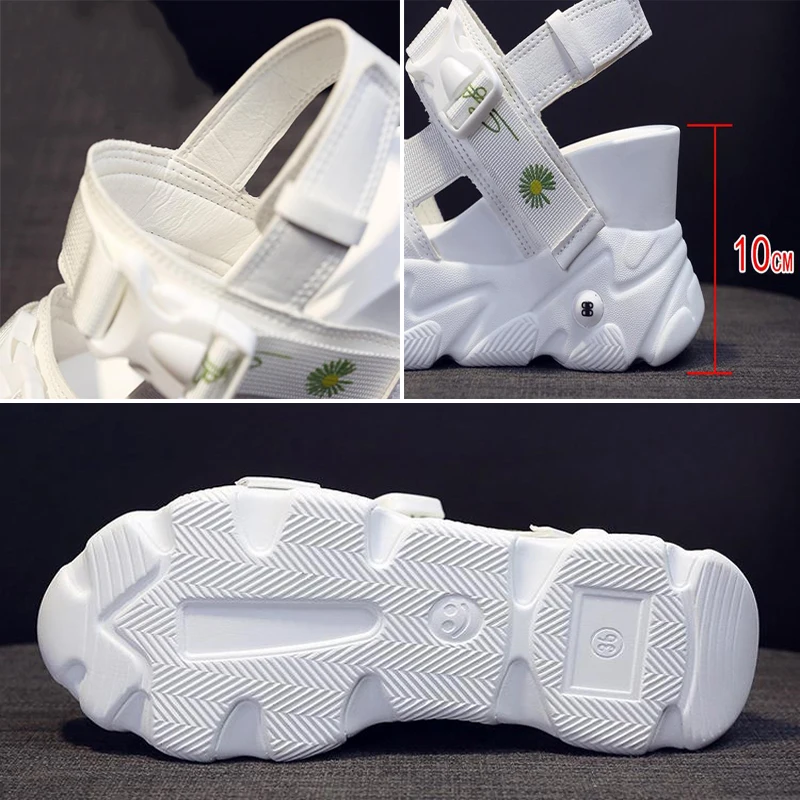 

White PU Leather Hollow Out Woman Platform Sandals Peep Toe Non-Slip Wedges Rome Shoes Embroider Buckle Strap Heighten Shoes10CM