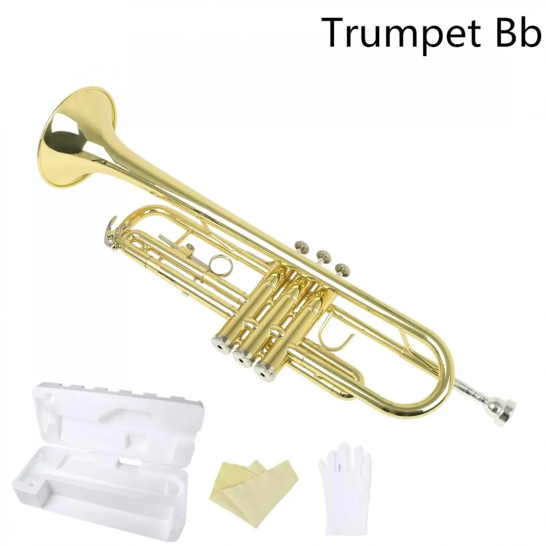 

Trumpet Bb Flat Brass Wind Instrument with Mouthpiece Gloves Cleaning Cloth profesional Musical Instruments Brass Trumpet