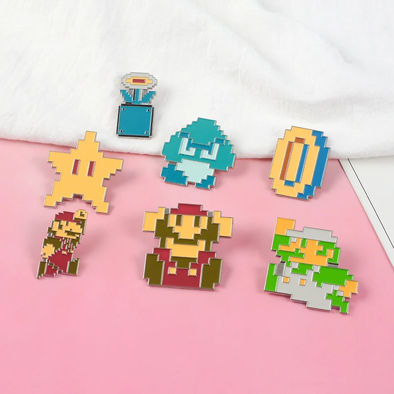 Классическая игра лацкан Металлические Булавки Super Mario Bros. Пиксельные Мультяшные броши значки на рюкзак булавки ювелирные изделия подарок для фанатов игр друзей
