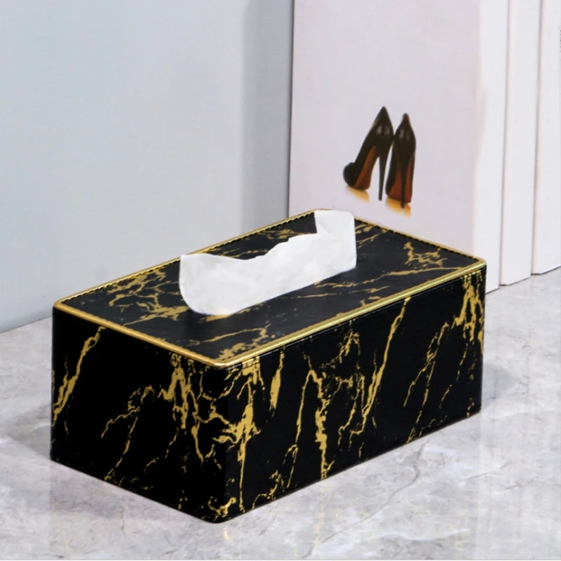 

Leather Marble Tissue Box Desktop Tissue Holder Napkin Storage Container Home Office Decoration