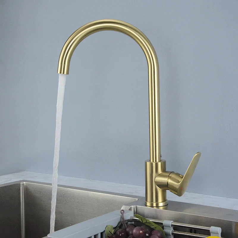 

Brushed Gold Kitchen Mixer Faucet Single Lever High Arc Kitchen Sink Tap Faucet 360 Degree Swivel Hot and Cold Prep Bar Tap