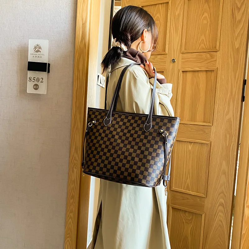 

simple tote bag plaid print shopping bag,one shoulder portable women's bag Europe and America new luxury large capacity handbags