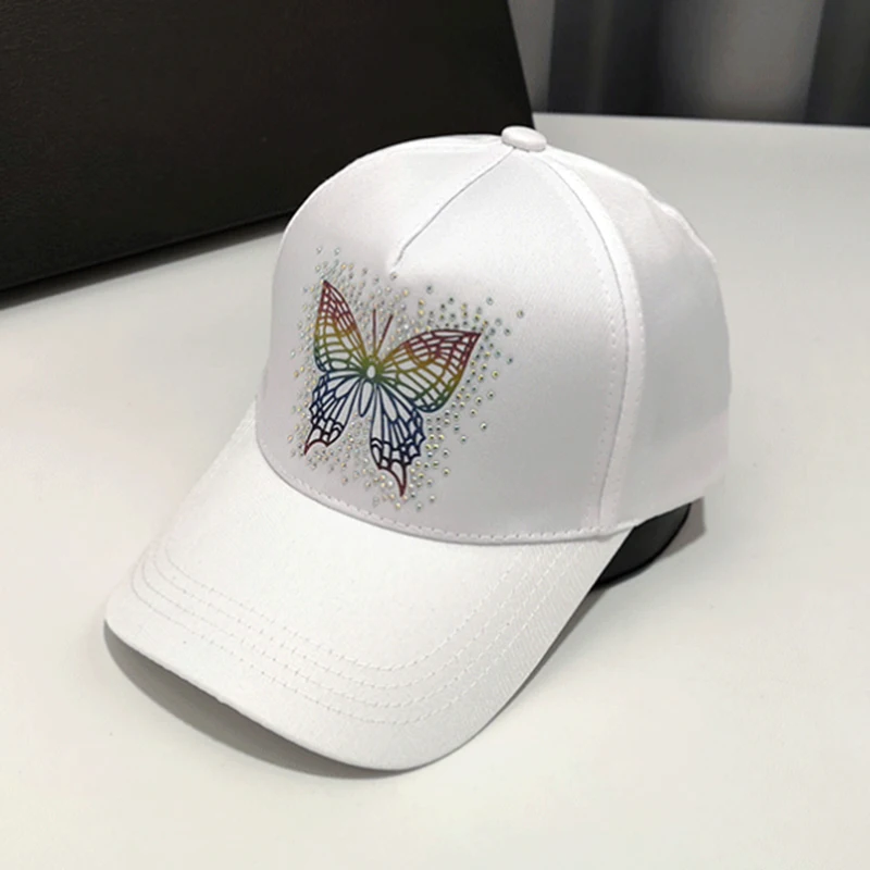 

Maershei Fashion Black Rhinestone Butterfly Baseball Cap Girls women Snapback Hip Hop Sun Hat