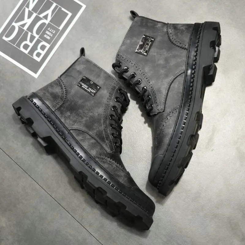 

Men's Outdoor Walking Shoes Men Motorcycle boots Men high top Sneakers Black Footwear ankle boots A56-01