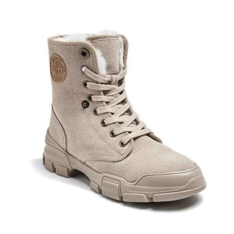 

Johnature 2021 New Winter Snow Boots Genuine Leather Lace-up Round Toe Women Shoes Flat With Handmade Ankle Platform Boots