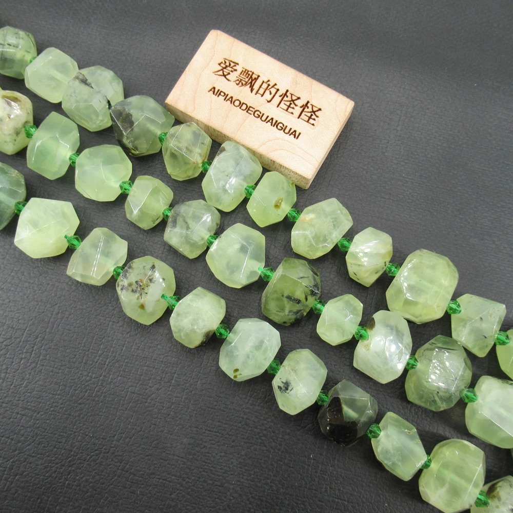 

APDGG Natural Faceted Green Prehnite Nugget Gemstone Loose Beads 15.5" Strand Jewelry Making DIY