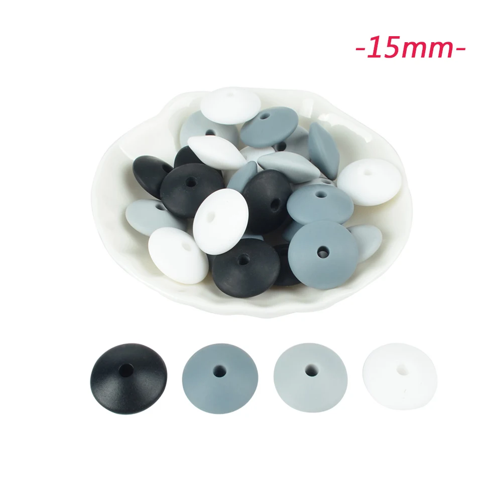 15mm-I LOFCA, 15 мм, силиконовые круглые бусины, чечевица, 30 шт./лот, Прорезыватель для зубов, детский прорезыватель, жевательный, BPA бесплатно, сделай сам, цепочка для соски, пищевой силикон - Цвет: 15mm-I