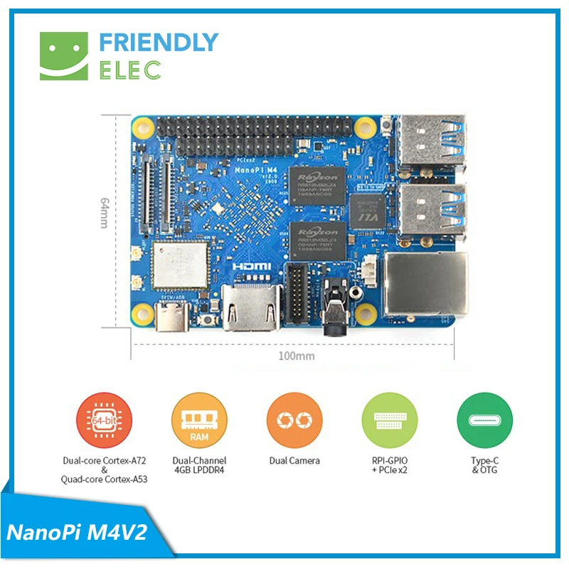 Дружелюбный RK3399 NanoPi M4V2 двухдиапазонный WiFi Двойная камера 4G Память 4K
