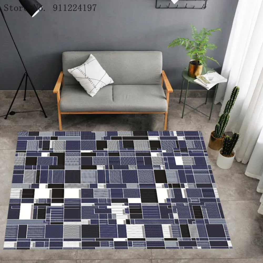 

Simple Geometric Checkered Print Rectangle Living Room Carpet Rugs For Bedroom Anti-Slip Dining Hall Kitchen Carpet Home Decor