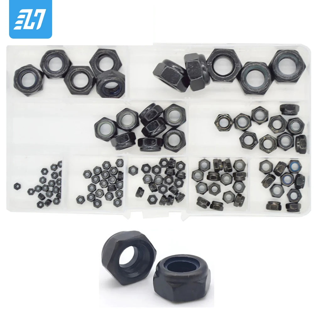 

Black Carbon Steel Hex Nylon Insert Lock Nut Self-locking Nylock Nutsert Locknut M2 M2.5 M3 M4 M5 M6 M8 M10 M12 Assortment Kit