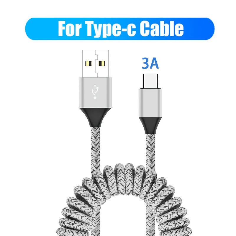 Пружинный выдвижной кабель для быстрой зарядки 3 А Type C Micro USB гибкий эластичный