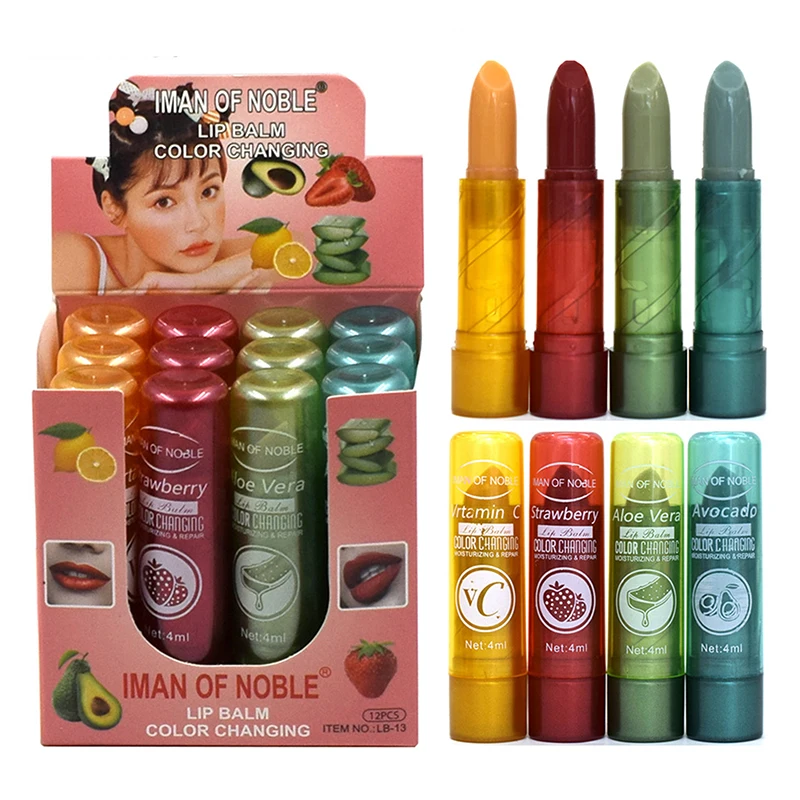 12pcs Moisturizer Lip Gloss Transparent fruity Lipstick Temperature Color Change Lip Plumper Waterproof Lip Balm Cosmetic Makeup