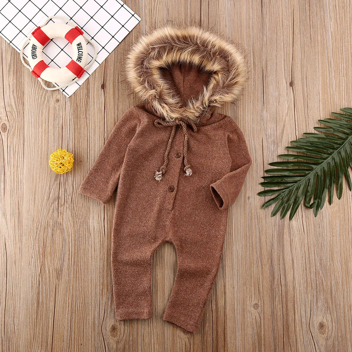 Теплый комбинезон с капюшоном для новорожденных мальчиков и девочек на осень