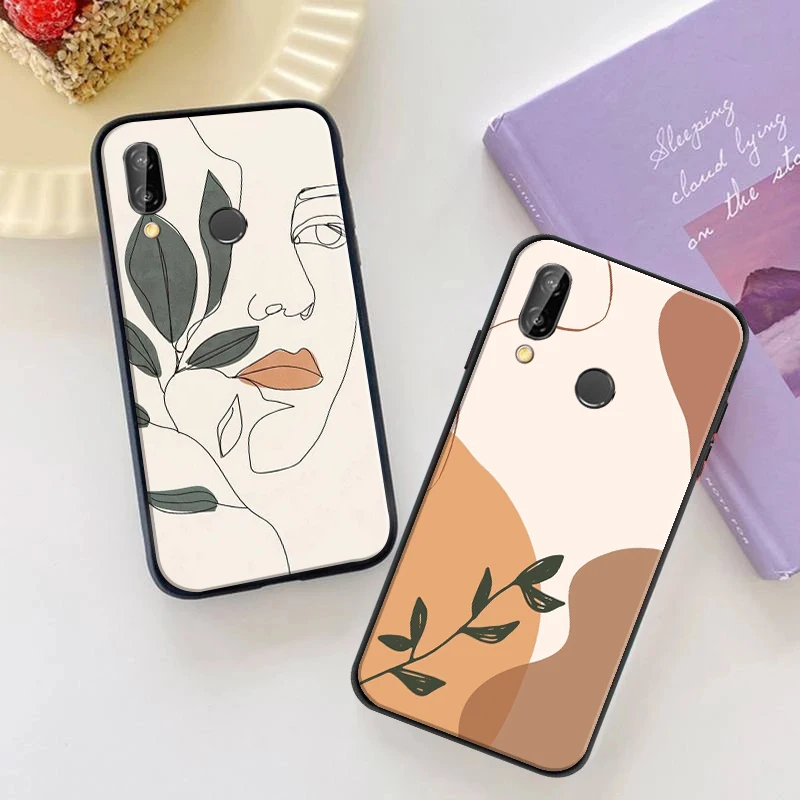 

Funny Abstract Geometric Art Line Phone Case For Huawei P Smart Z 2019 2021 P20 P30 P40 P40 Lite Pro TPU Black Shell Cover