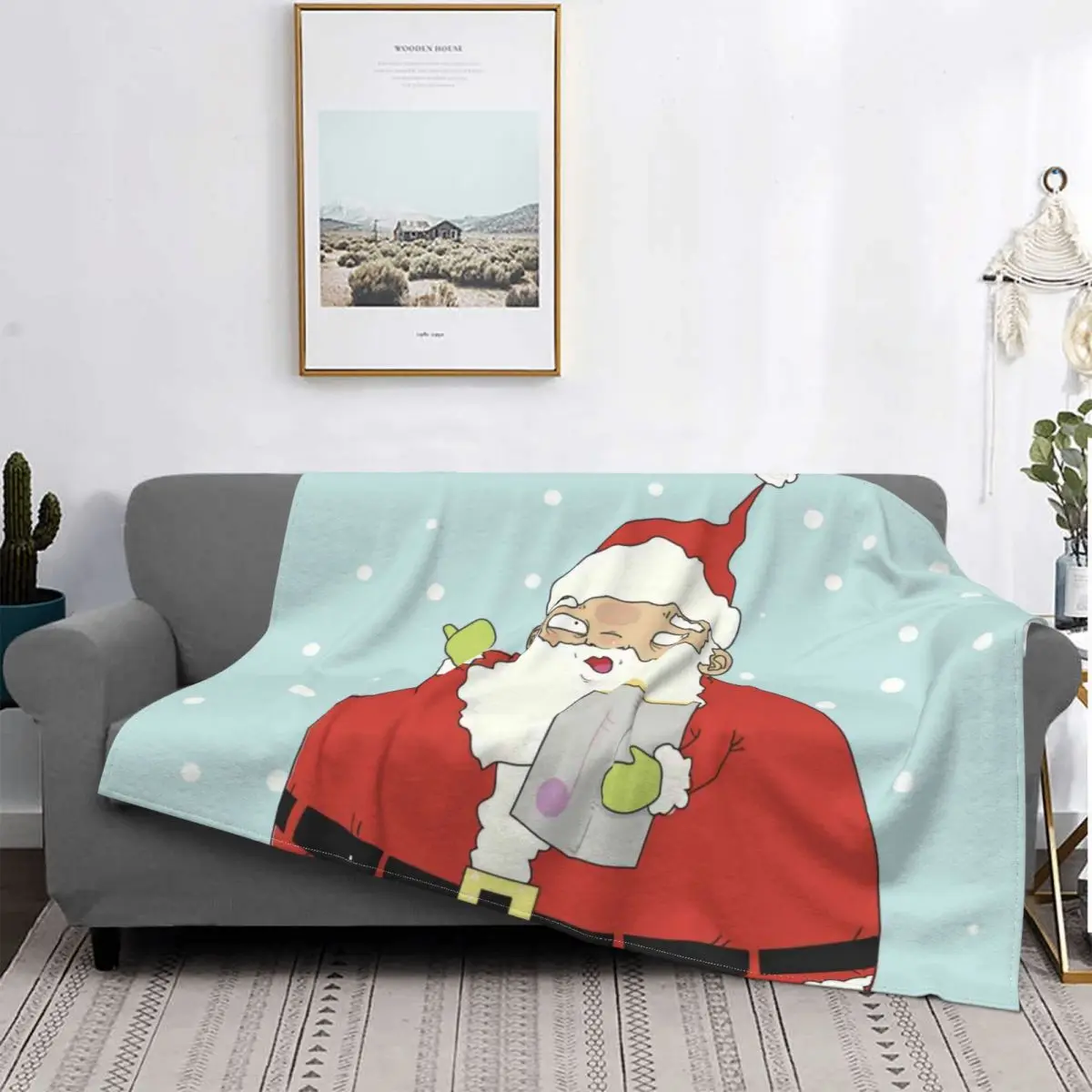 

2022 Christmas Santa Blanket New Year Printed Stitch Cotton Spring Autumn Plush Decoration Throw Blankets For Office Travel