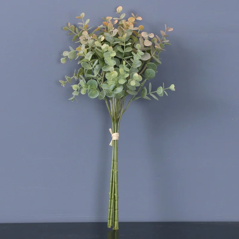 

Artificial Green Plastic Eucalyptus Plant Fake Flower Spring Wedding Home Party Decoration Arrangement Accessories Faux Branch