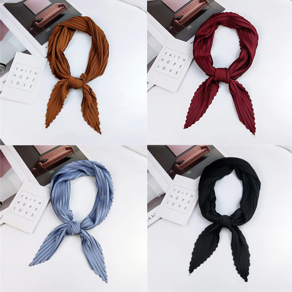 Сплошной цвет плиссированный квадратный шарф весна и осень четыре сезона