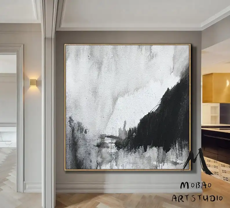 

Абстрактная Оригинальная Живопись, минималистичное искусство, белая и серая абстрактная живопись, лофт, Современная Большая абстрактная ж...