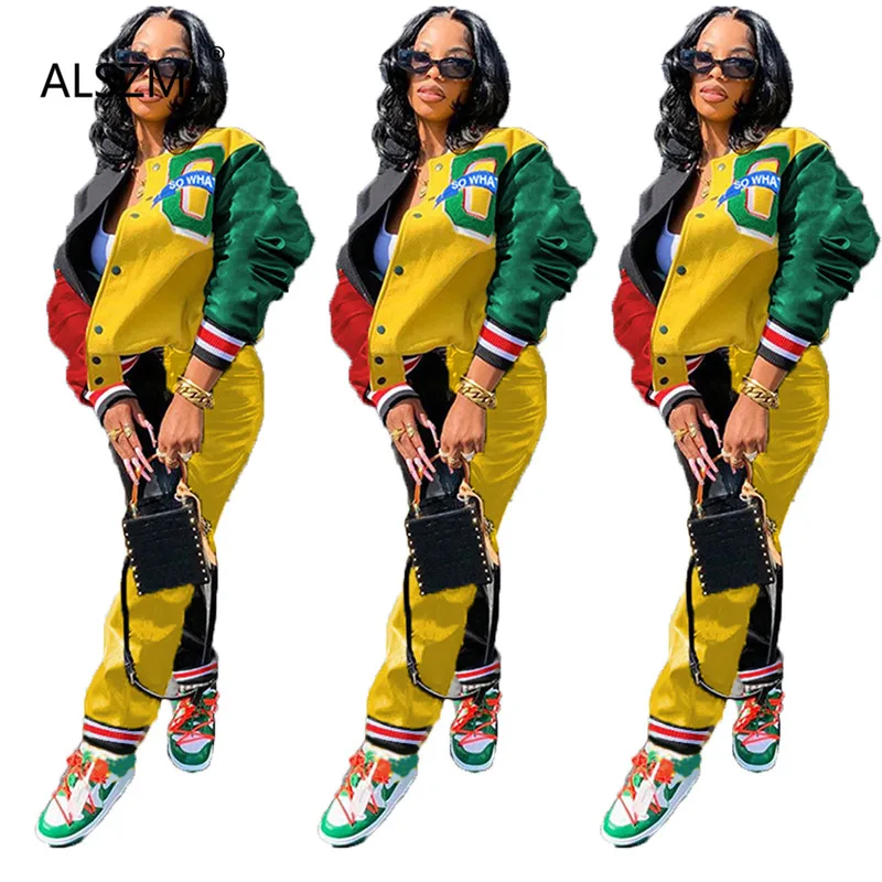 Женский спортивный костюм из двух предметов желтый однобортный Топ с длинным