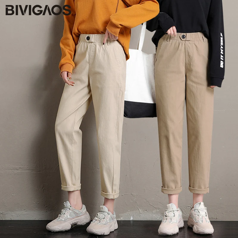 BIVIGAOS Новый Для женщин Свободные Повседневное штаны бабушка шаровары Высокая