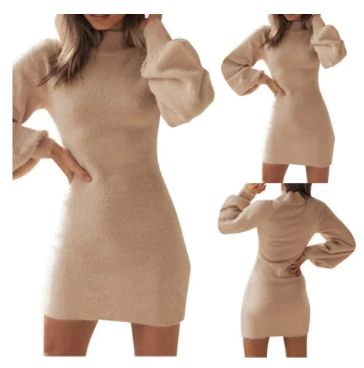

2021NEW Elegant Autumn Winter Fashion Sexy Turtleneck Women Mini Package Hip Dress Casual Bodycon Solid Long Sleeve Ladies