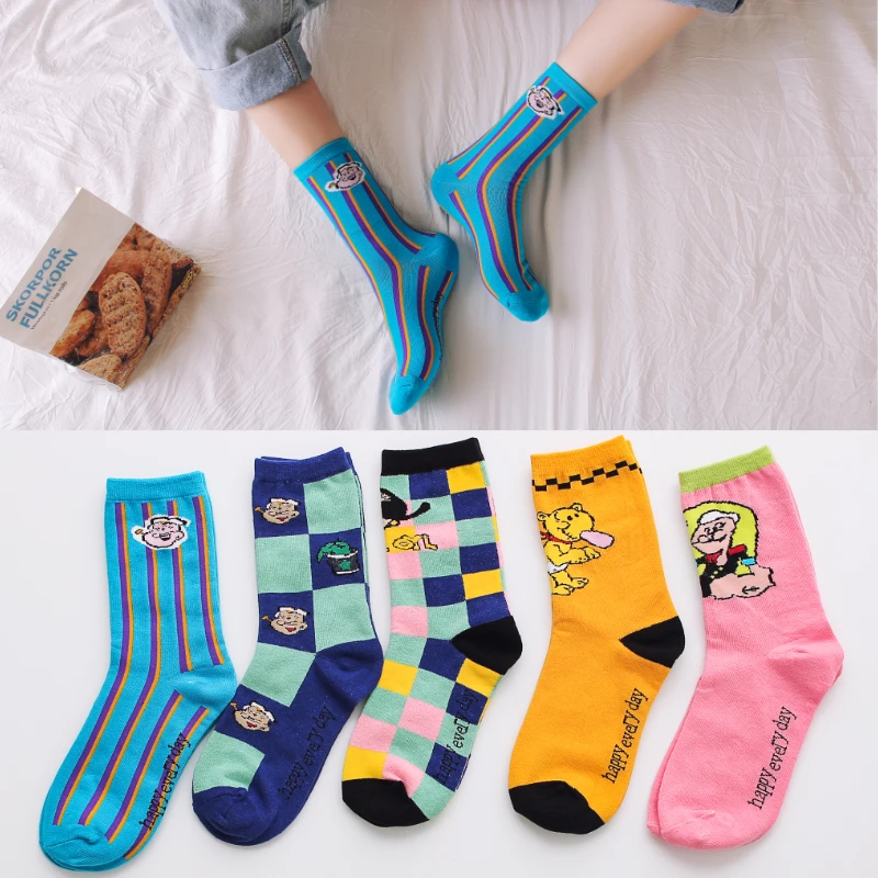 

Хлопковые короткие носки Popeye с мультяшными рисунками для мужчин и женщин, повседневные модные милые забавные носки в стиле Харадзюку, розов...