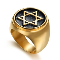 loredana high grade simple gold color six star black background 316l titanium steel ring for men retro punk mystery side gift