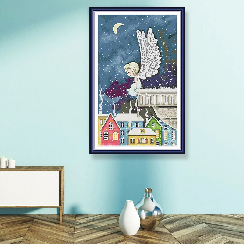 Набор для вышивки Joy Sunday Night Snow крест с ангелами Stitch 14ct 11ct подсчетный Печатный