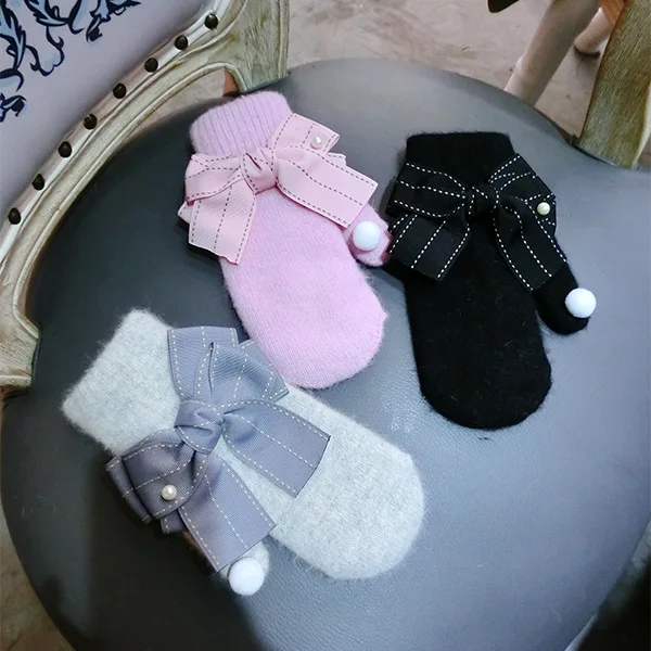 

Fashion Gloves Women Eldiven Guantes Mujer Gant Hiver Femme Guanti Donna Literary Temperament Bowknot Cute Full Finger Wool 2020