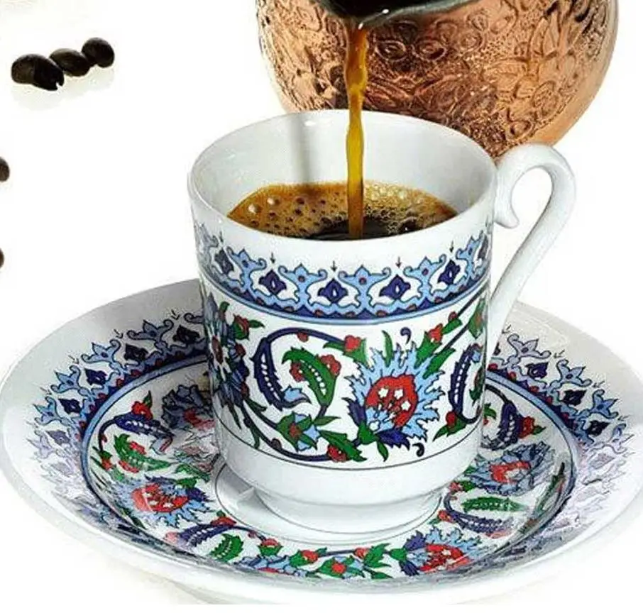 

Turkish coffee and greek tea cup porcelain authentic hand paint stylish creative ceramic coffee cup and tea plate