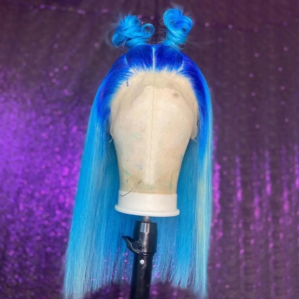 150% цветные волнистые человеческие волосы бразильские Remy Ombre Blue 13x4 прозрачные