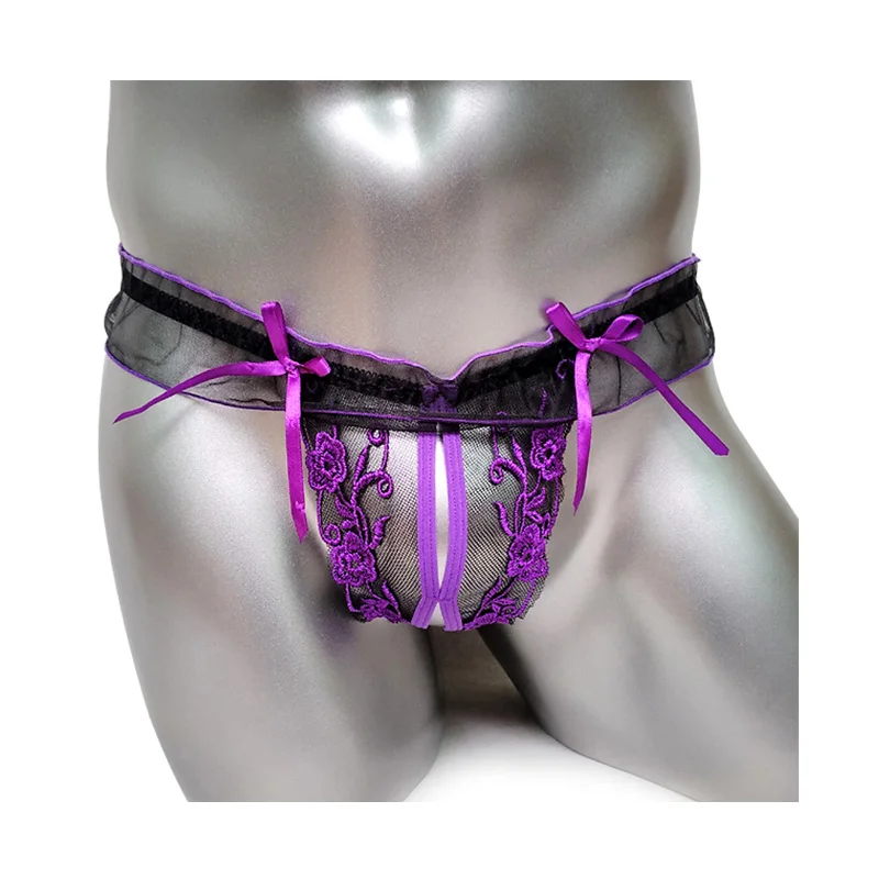Sissy гей мужское экзотическое нижнее белье стринги кружево бант открытая