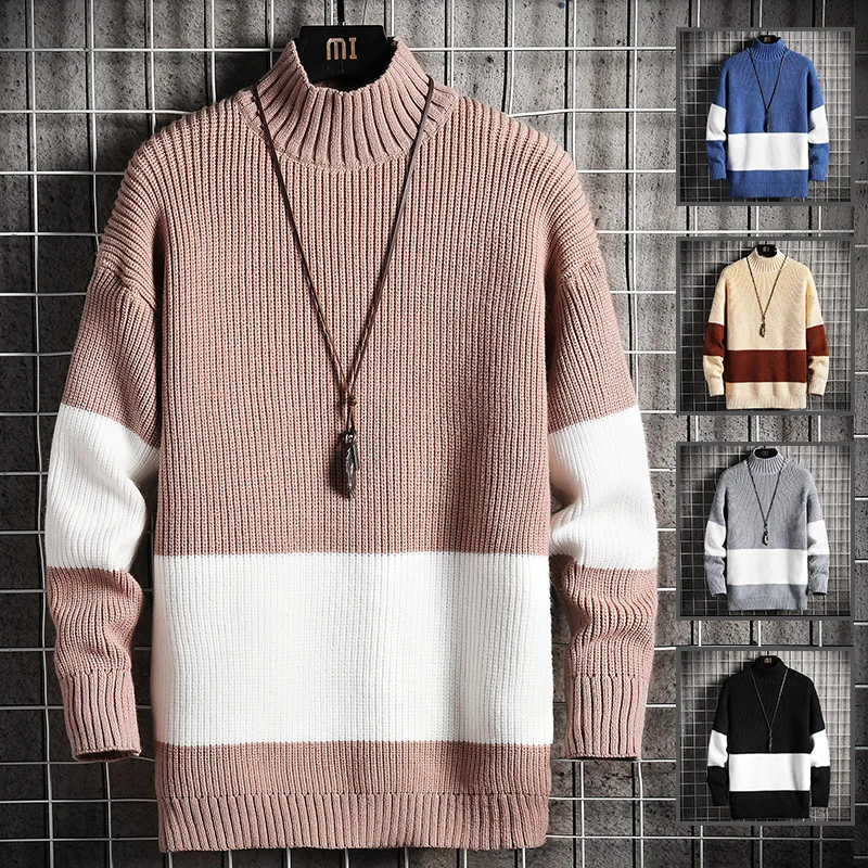 

Мужской трикотажный свитер с длинным рукавом, с воротником средней длины