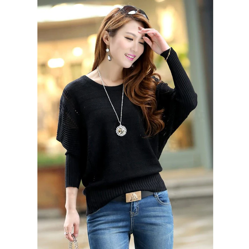 Женский тонкий свитер с длинными рукавами свободный ажурный в Корейском стиле