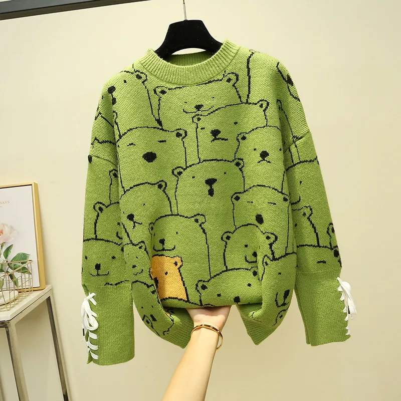 

2020 New Style Laziness Sweater Women's Loose-Fit Autumn And Winter Outer Wear Online Celebrity Sweet Lace-up Cuff Knitted Jacke