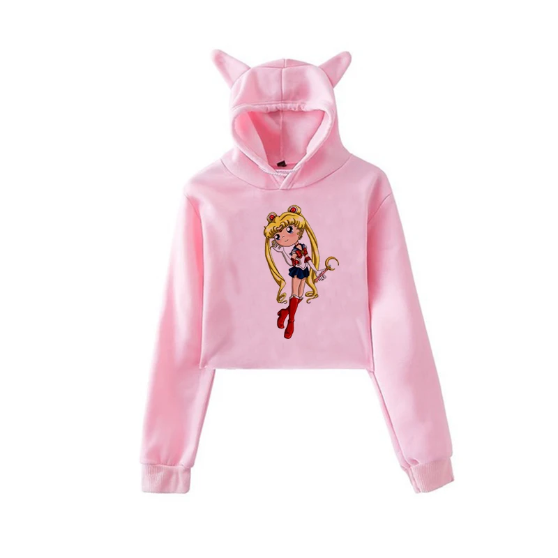 Сейлор Мун Харадзюку Толстовка корейский стиль ulzzang kawaii 90s мультфильм одежда пуловеры новые негабаритные с капюшоном уличная