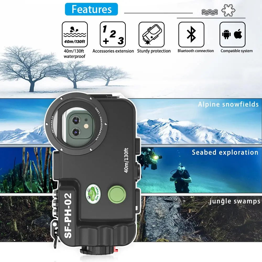 Водонепроницаемый корпус Seafrogs профессиональный чехол для дайвинга iPhone 12 //