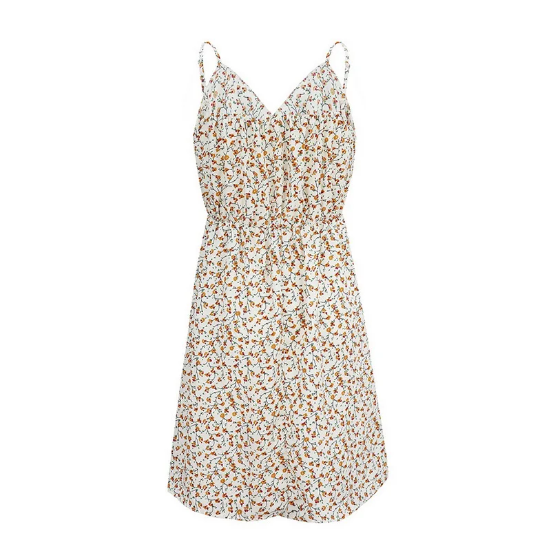

Casual Sling Print Women Dress Summer Sexy V-neck Holiday Style Dress Elegant High-waist Lace-up Ruffle Dress