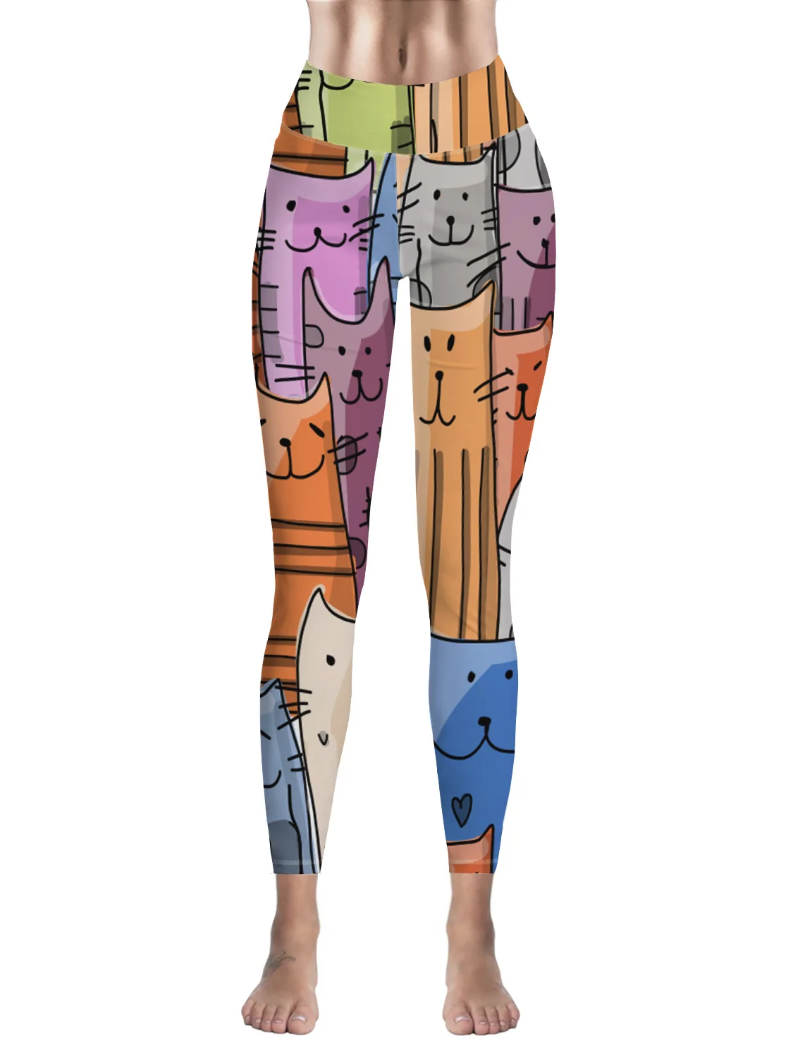 Повседневные женские леггинсы с мультяшными животными и котом штаны для фитнеса