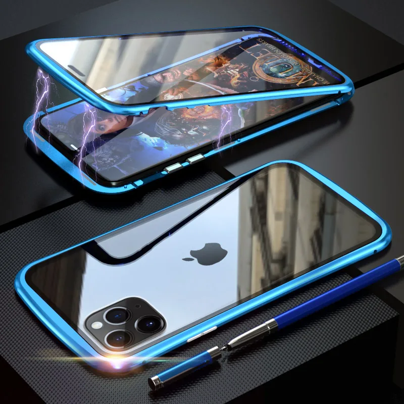 Броня металлическая рамка Магнитный чехол для iPhone 11 Pro Max чехол двойное закаленное стекло полное покрытие для iPhone 11 Pro Max Funda