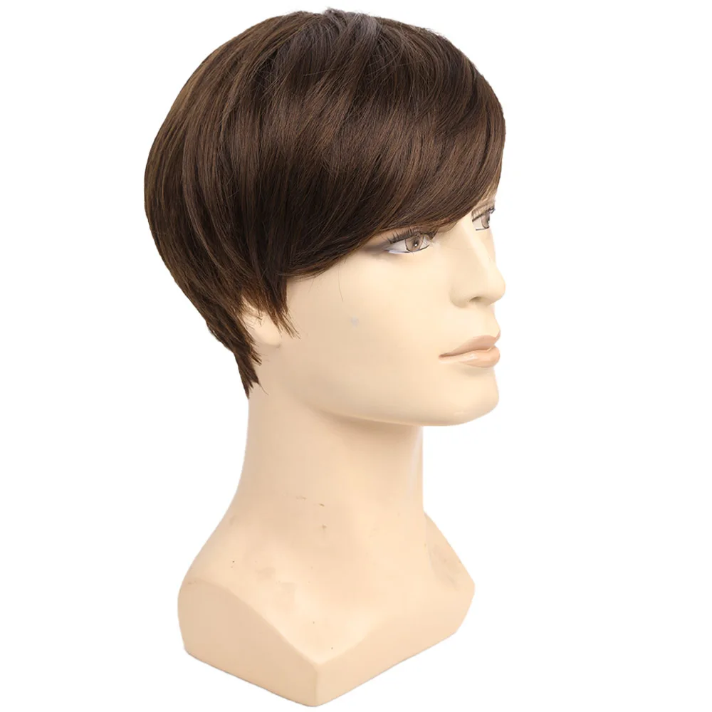 Amir короткие синтетические волосы парики Черный прямой Темно-коричневый парик