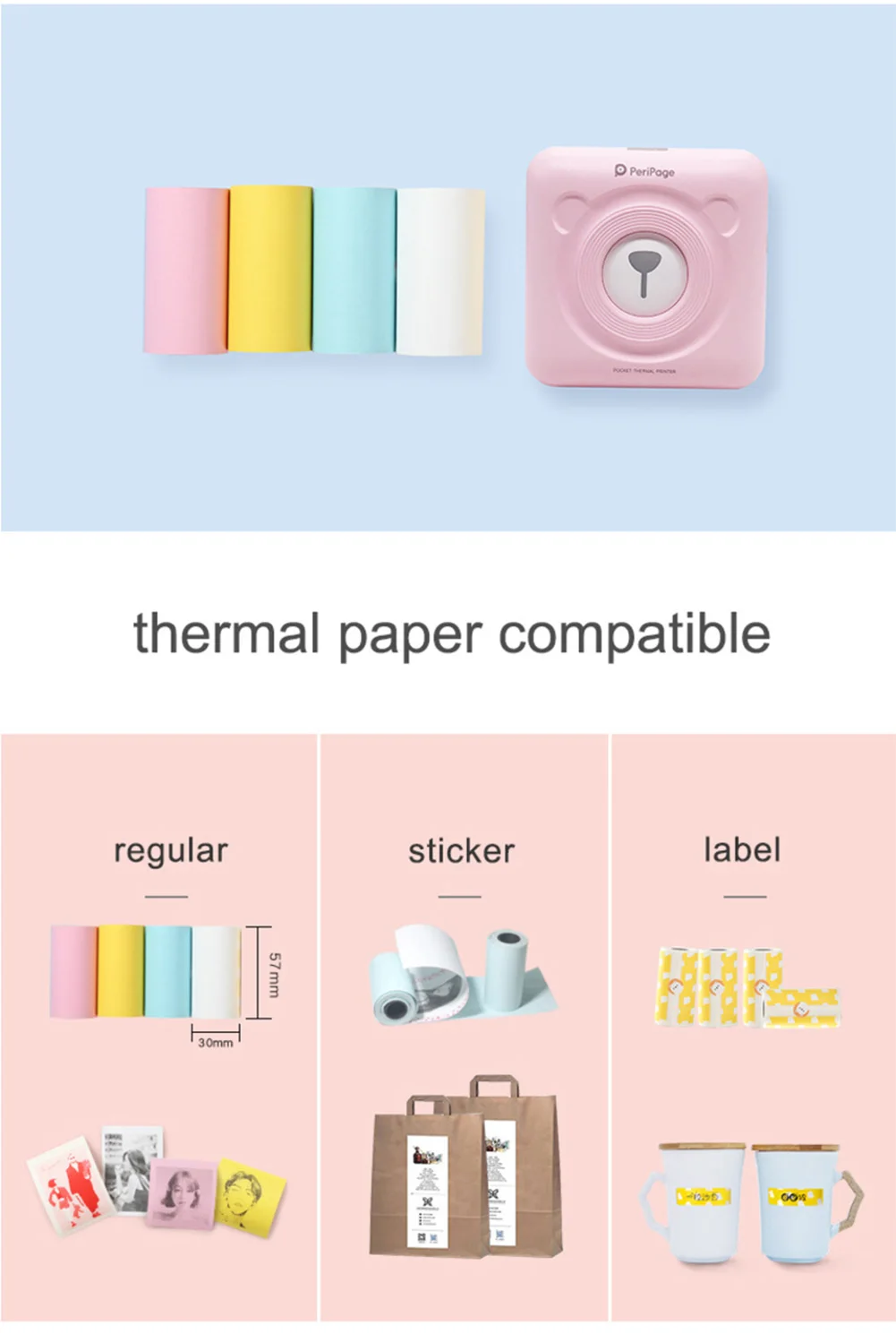 Карманный термопринтер Inkless Bluetooth совместимый с принтером 6 рулонов бумаги |